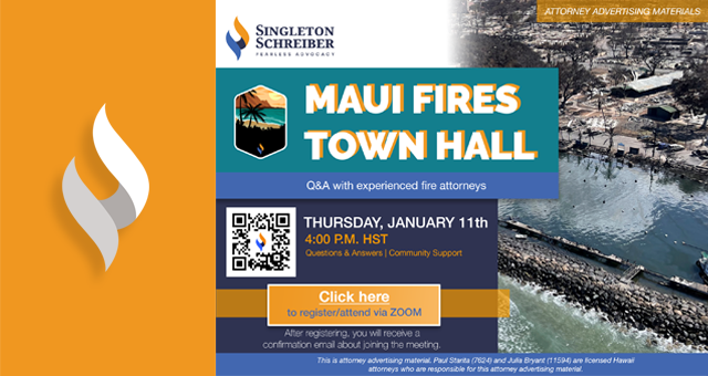 An event flyer for the Maui Fires Virtual Town Hall event