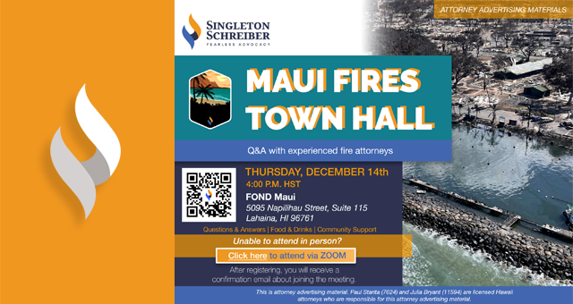 An event flyer for the Maui Fires Town Hall event